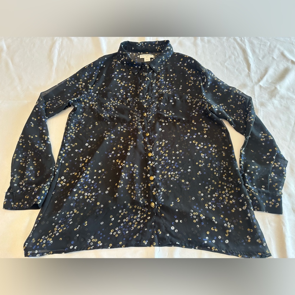 Cotton On Black Sheer Long Sleeve Button Down Shirt Size Medium